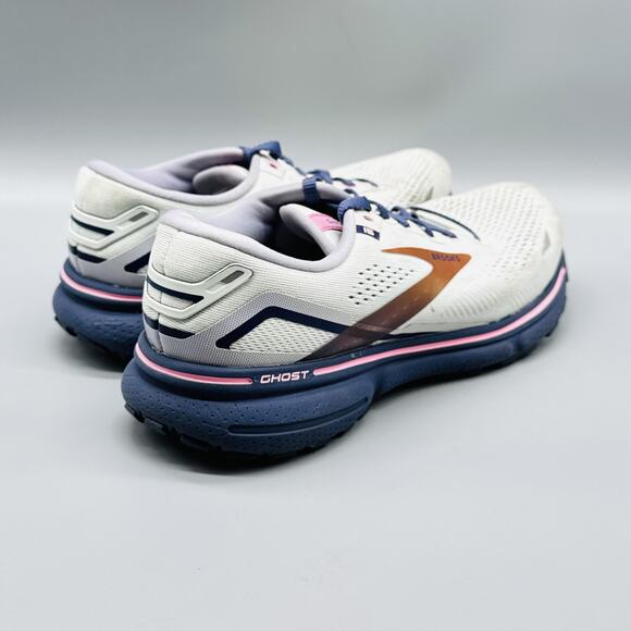 Brooks Shoes Womens 8.5 White Navy Pink Ghost 15 Road Running Athletic Sneakers - Picture 7 of 10